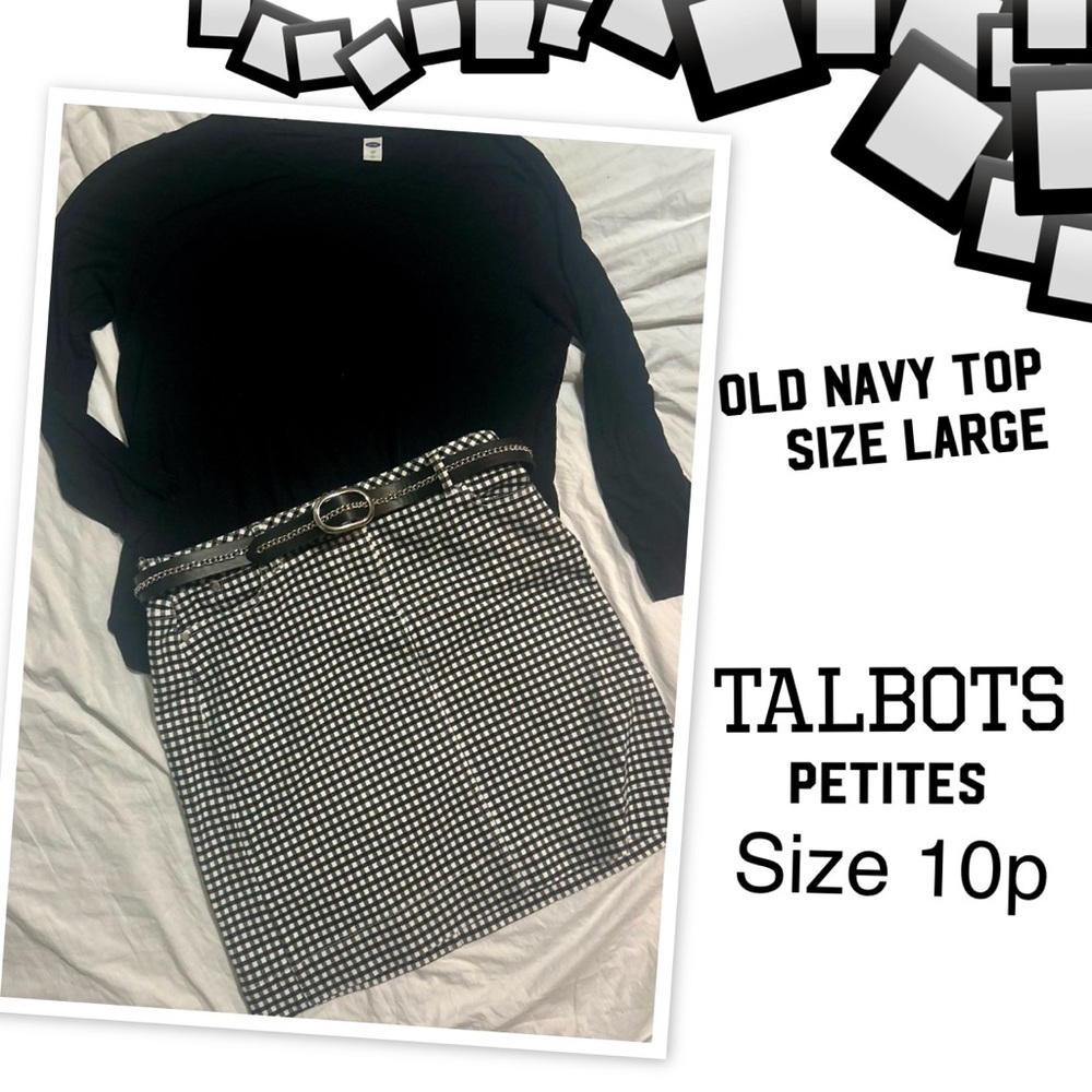 Talbots Black and White Patterned Skirt with Belt